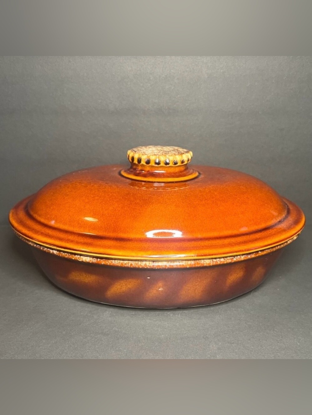 Vintage Classic Hull Pottery 1 Qt Brown Oven Proof Oval Casserole Dish w/ Lid